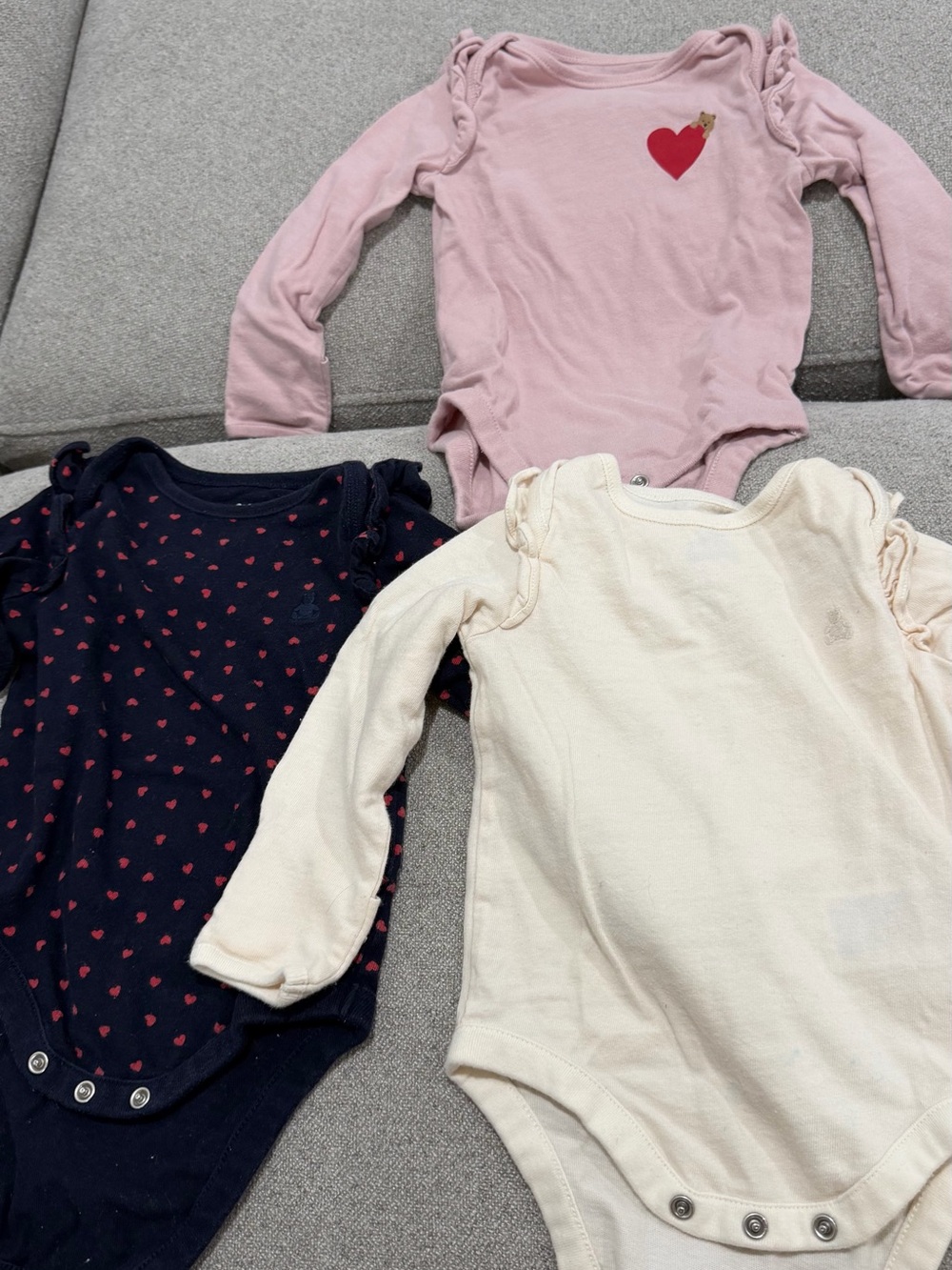 3-Pack Baby Gap Long-Sleeve One-Piece Bodysuits in Pink, Navy and Cream